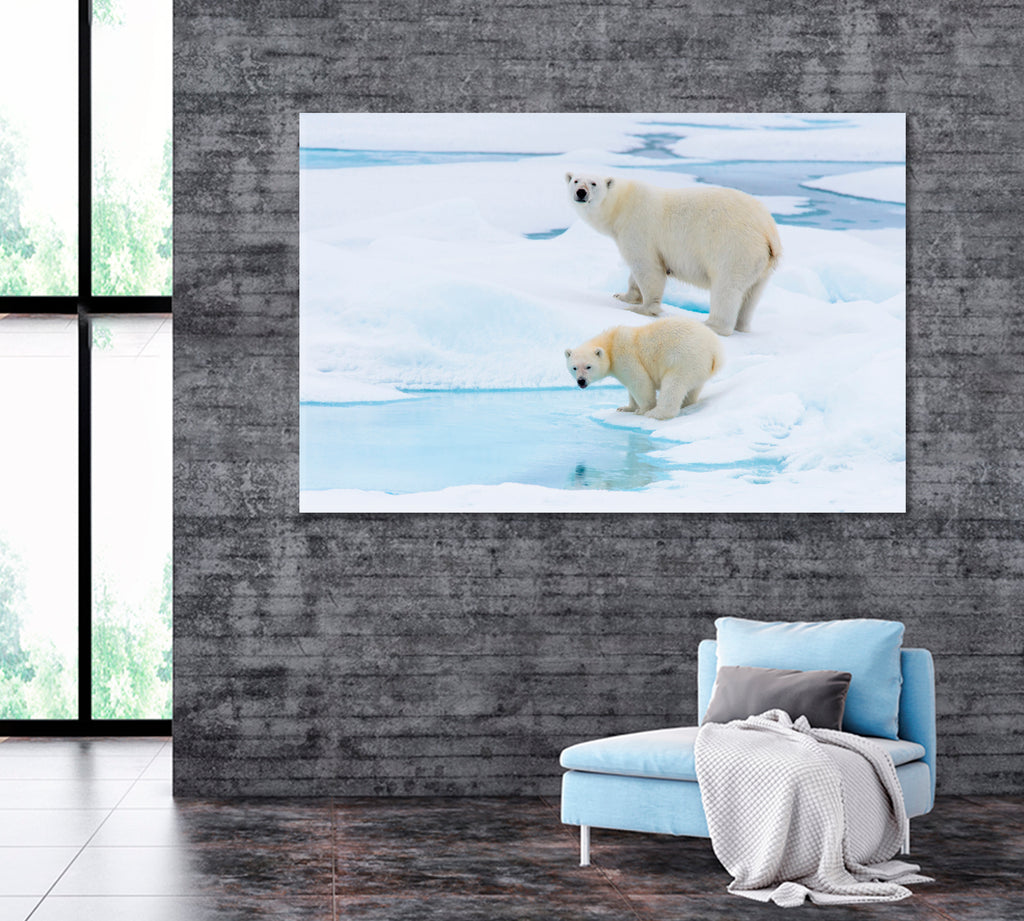 Polar Bears Svalbard Arctic Canvas Print ArtLexy 1 Panel 24"x16" inches 