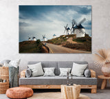 Landscape with Windmills in Consuegra Spain Canvas Print ArtLexy 1 Panel 24"x16" inches 