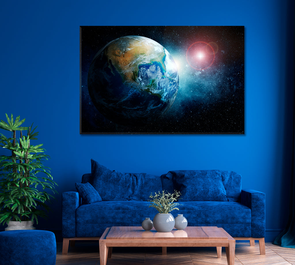 Planet Earth with Stars Canvas Print ArtLexy 1 Panel 24"x16" inches 