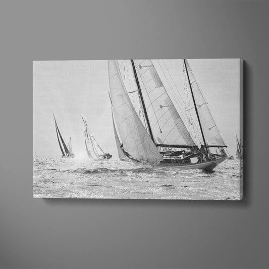 Yacht Regatta in Black and White Canvas Print ArtLexy 1 Panel 24"x16" inches 