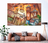 City Quarter in Cubism Style Canvas Print ArtLexy 1 Panel 24"x16" inches 