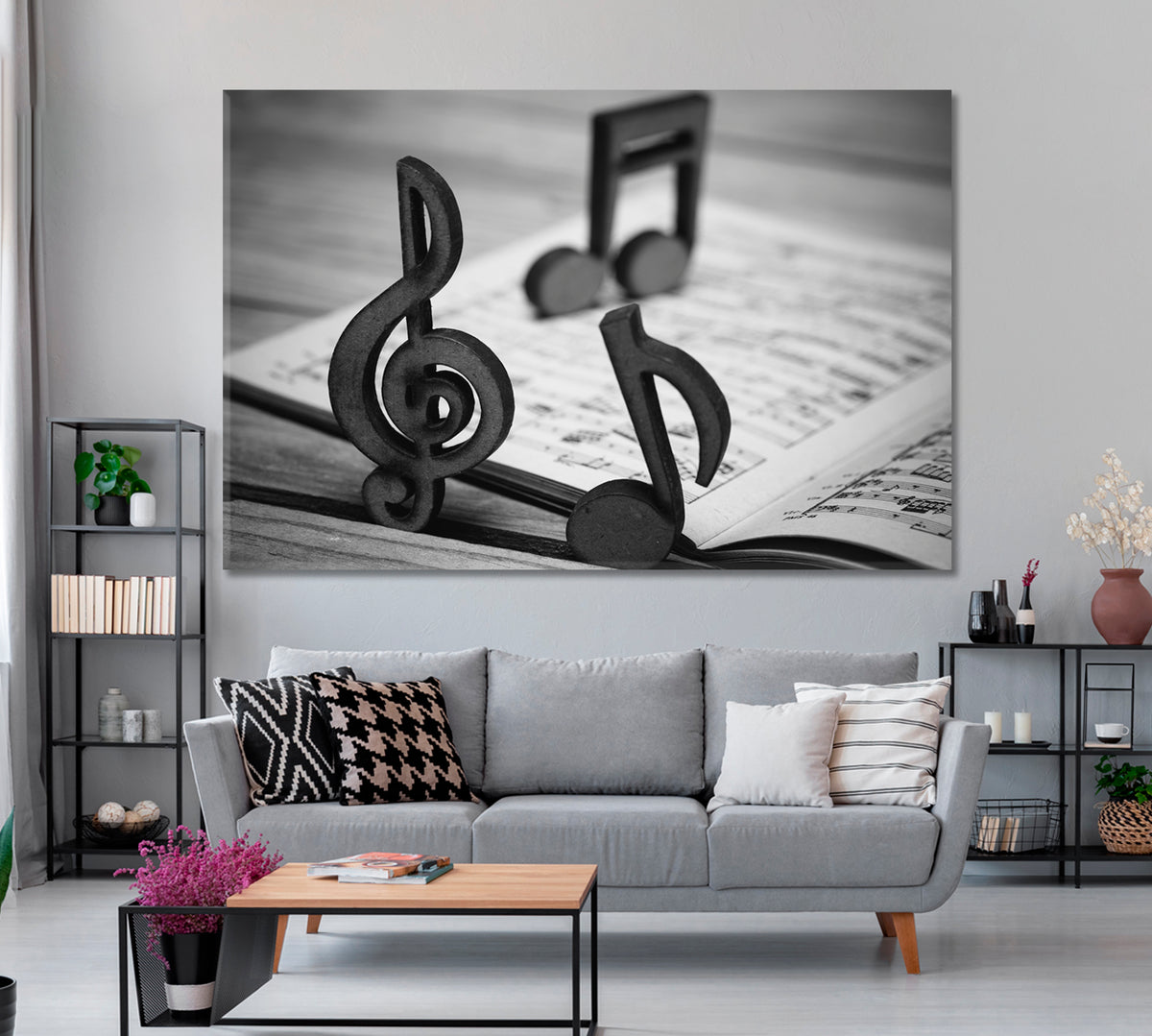 Vintage Wooden Music Notes Canvas Print ArtLexy 1 Panel 24"x16" inches 