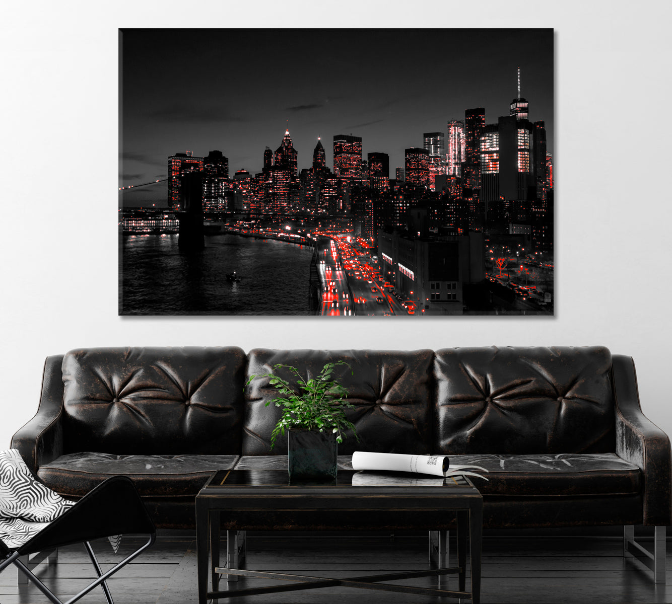 New York City with Red Lights Canvas Print ArtLexy 1 Panel 24"x16" inches 
