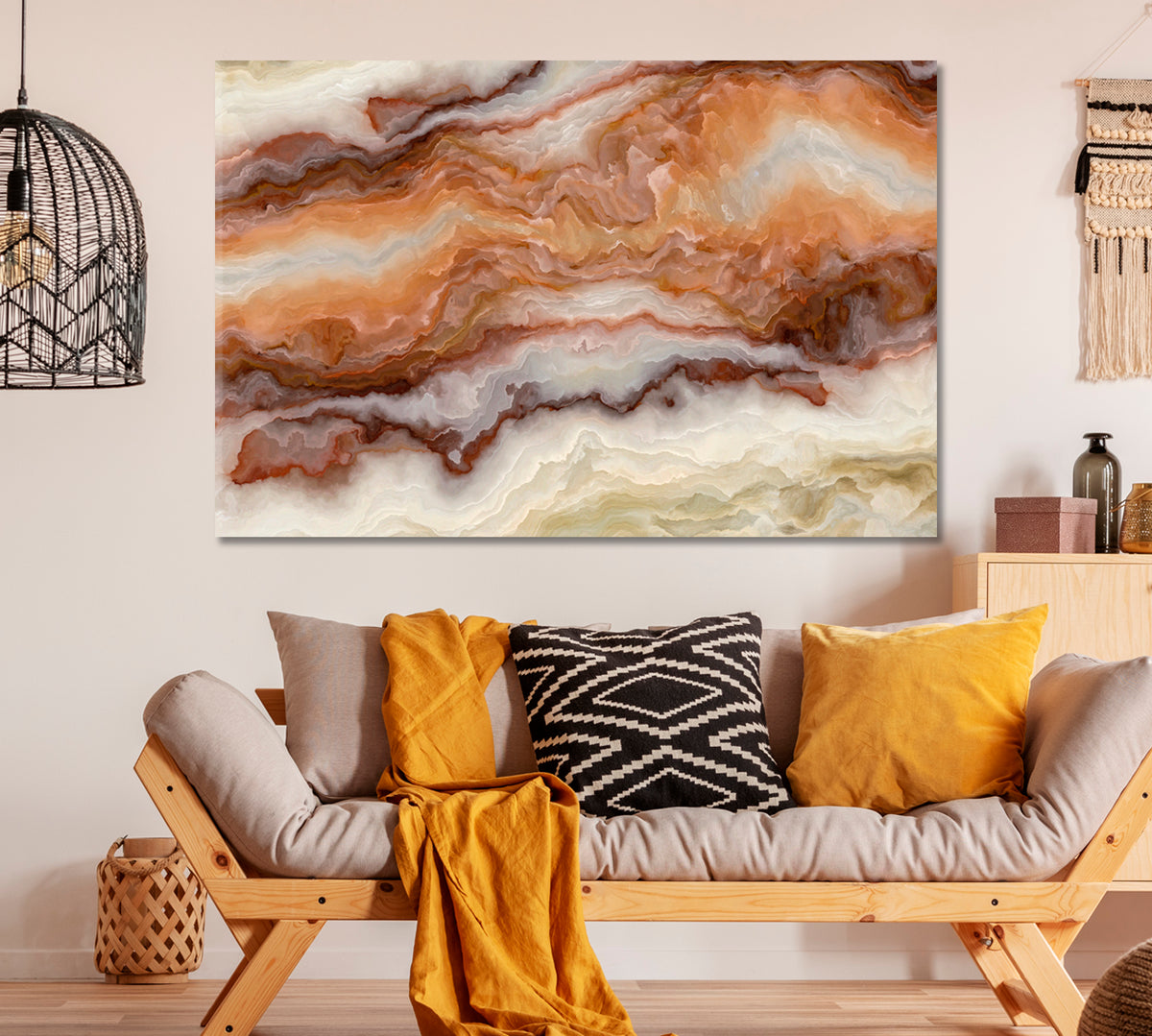 Luxury Curly Beige Marble Canvas Print ArtLexy 1 Panel 24"x16" inches 