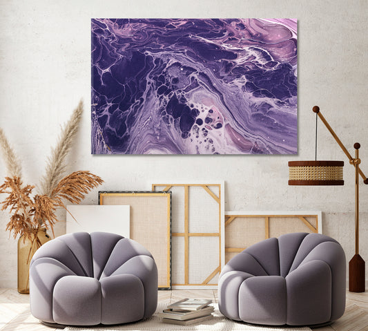 Monochrome Violet Waves and Bubbles Canvas Print ArtLexy 1 Panel 24"x16" inches 