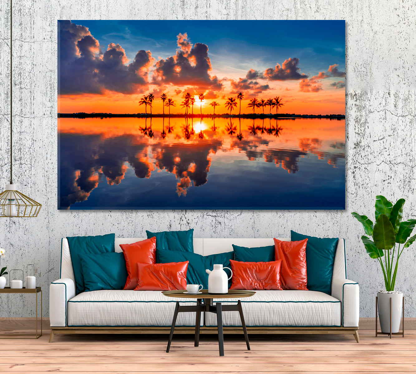 Palm Trees Reflections in Atlantic Ocean Miami Florida Canvas Print ArtLexy 1 Panel 24"x16" inches 