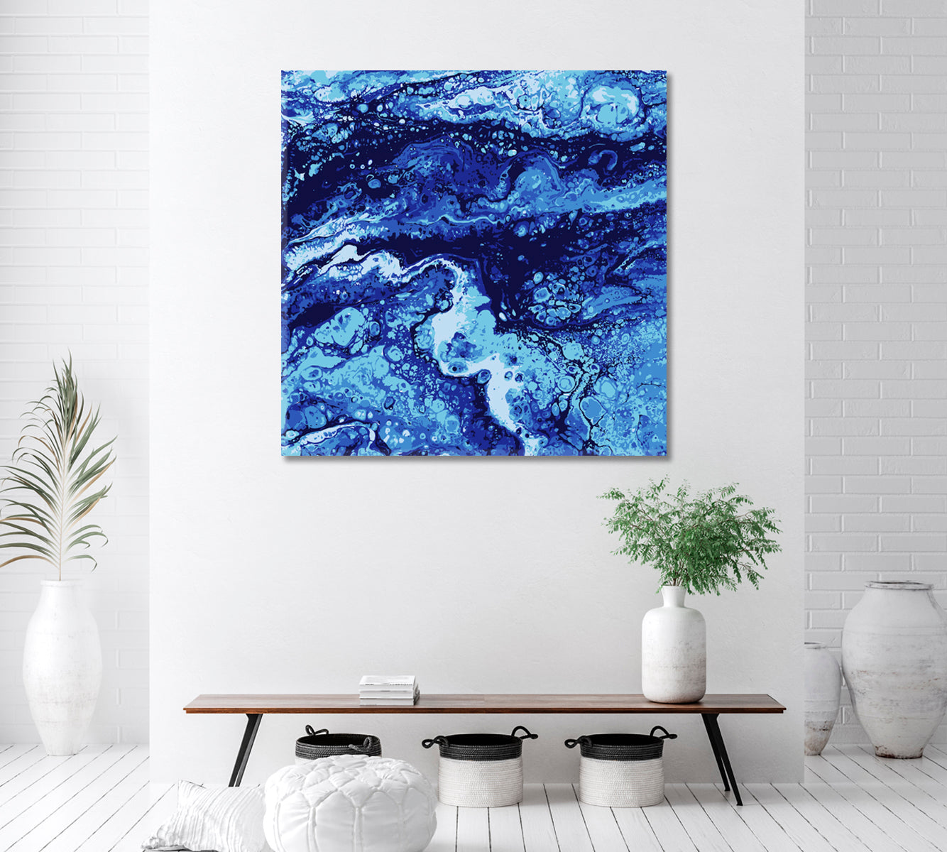 Abstract Blue Liquid Pattern Canvas Print ArtLexy 1 Panel 12"x12" inches 