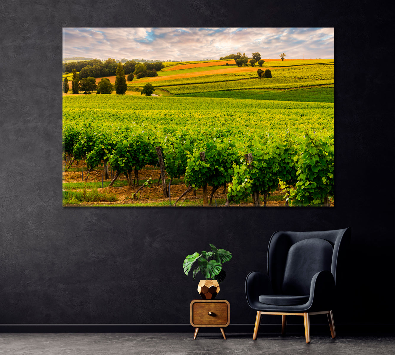 Burgundy Vineyard France Canvas Print ArtLexy 1 Panel 24"x16" inches 