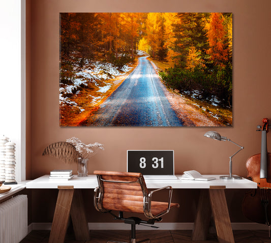 Road In Mountain Forest in Dolomites Alps Canvas Print ArtLexy 1 Panel 24"x16" inches 