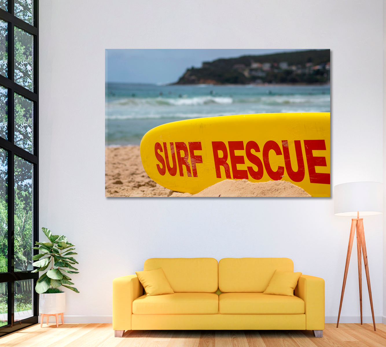 Surf Rescue Board on Australian Sandy Beach Canvas Print ArtLexy 1 Panel 24"x16" inches 
