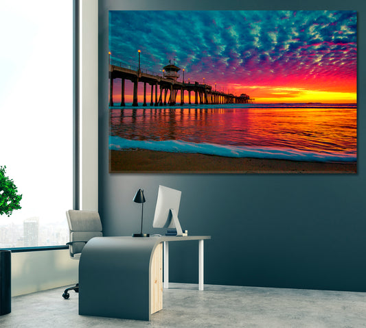 Huntington Beach Pier California Canvas Print ArtLexy 1 Panel 24"x16" inches 