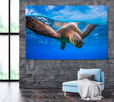 Sea Turtle Underwater Canvas Print ArtLexy 1 Panel 24"x16" inches 