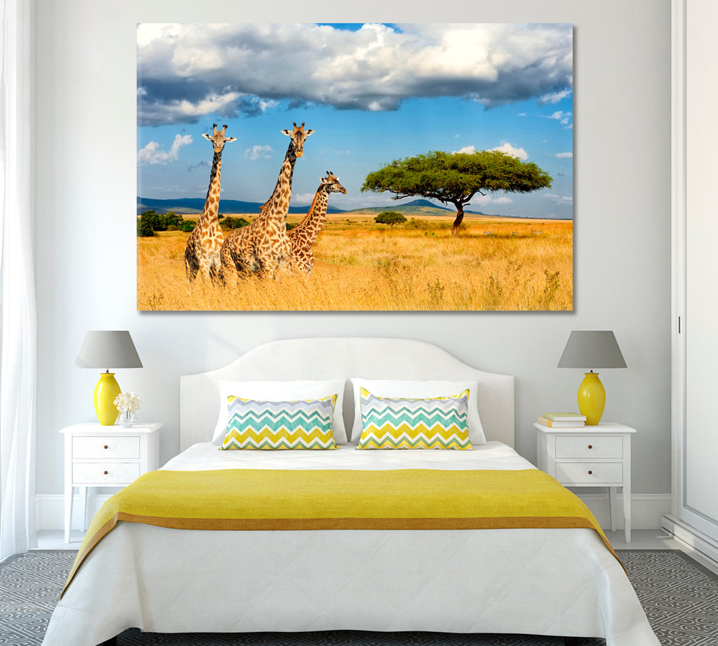 Giraffe in African Savanna Canvas Print ArtLexy 1 Panel 24"x16" inches 