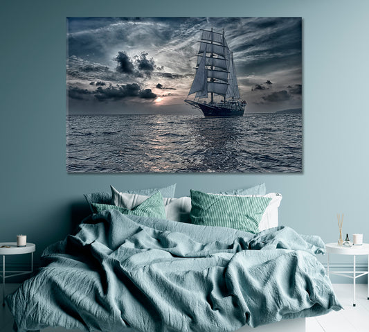 Sailing Ship at Sunset Canvas Print ArtLexy 1 Panel 24"x16" inches 