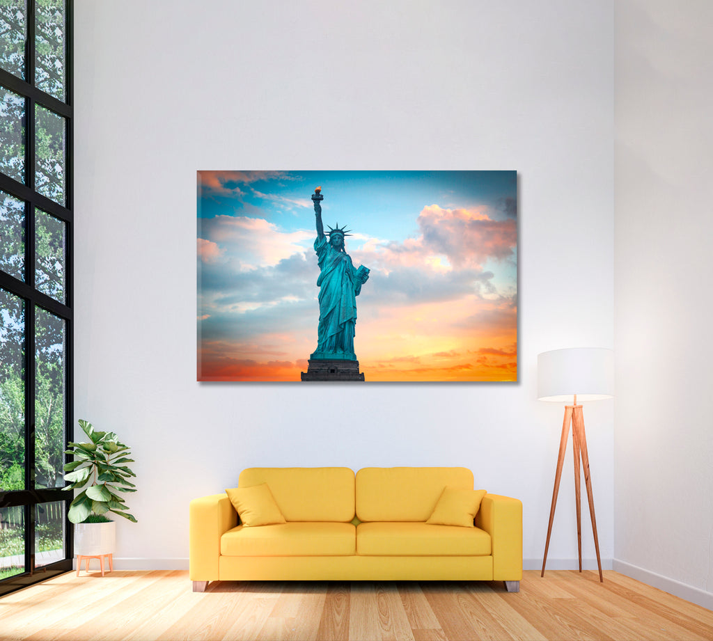 Statue of Liberty with Colorful Sky Canvas Print ArtLexy 1 Panel 24"x16" inches 
