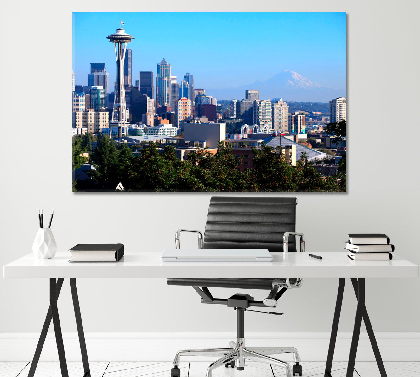 Seattle Skyline and Mt. Rainier Washington Canvas Print ArtLexy 1 Panel 24"x16" inches 