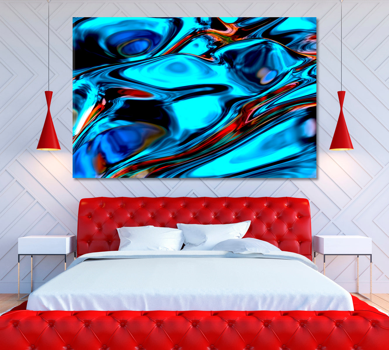 Abstract Blue Wavy Liquid Pattern Canvas Print ArtLexy 1 Panel 24"x16" inches 