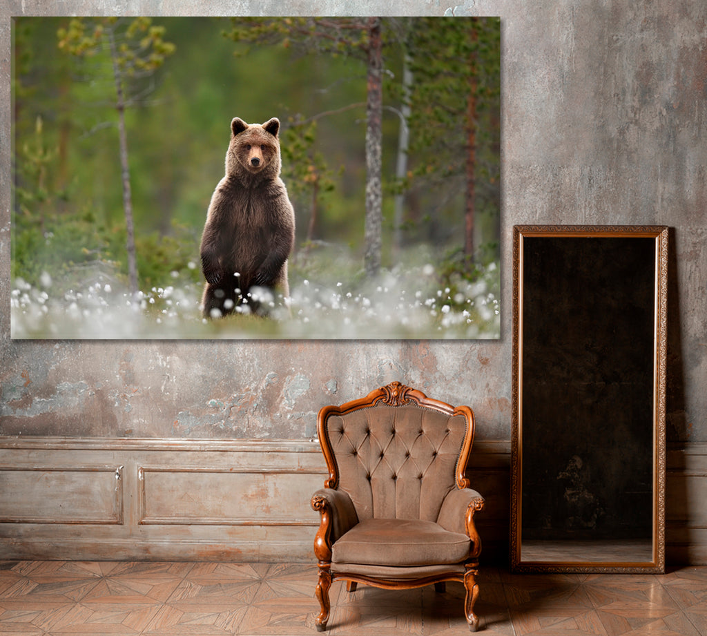 Brown Bear in Taiga Forest Canvas Print ArtLexy 1 Panel 24"x16" inches 
