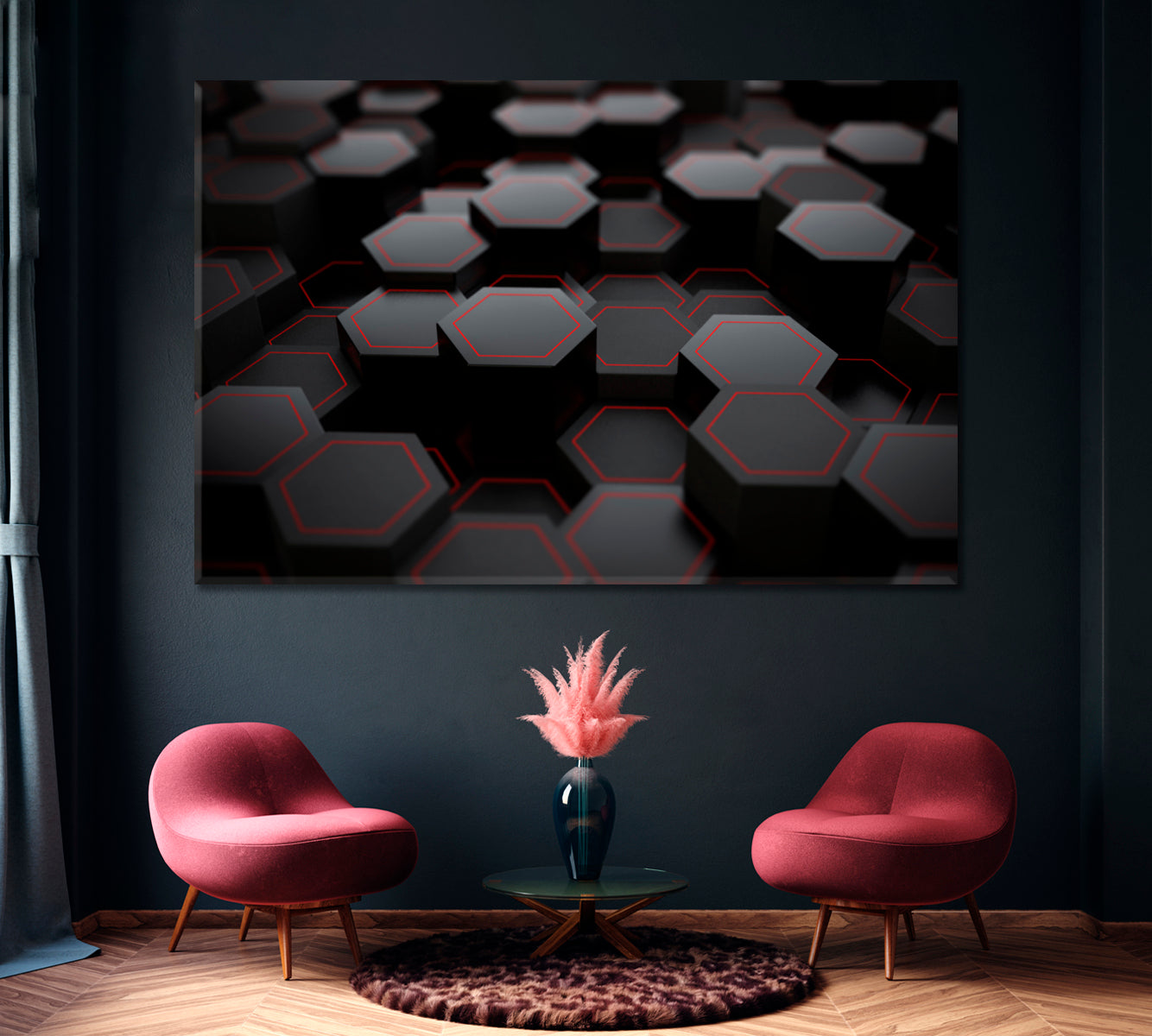 Abstract Black Hexagons Canvas Print ArtLexy 1 Panel 24"x16" inches 