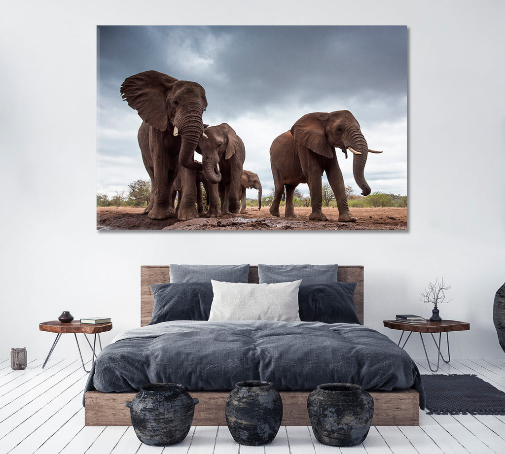 Elephant Family Canvas Print ArtLexy 1 Panel 24"x16" inches 