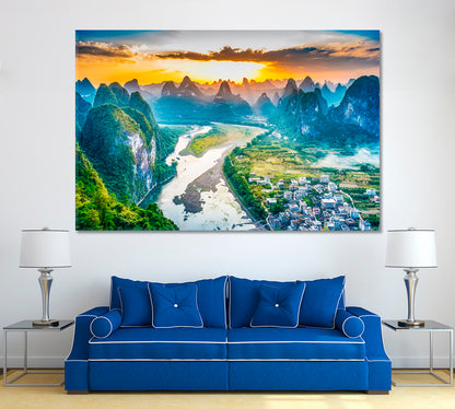 Li River and Karst Mountains China Canvas Print ArtLexy 1 Panel 24"x16" inches 