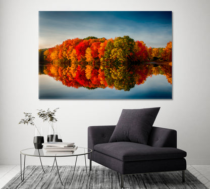Autumn Trees Reflected In Pond Canvas Print ArtLexy 1 Panel 24"x16" inches 