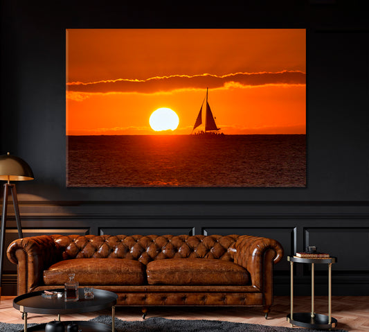 Sailboat at Sunset Canvas Print ArtLexy 1 Panel 24"x16" inches 