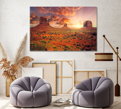 Monument Valley at Sunset Canvas Print ArtLexy 1 Panel 24"x16" inches 