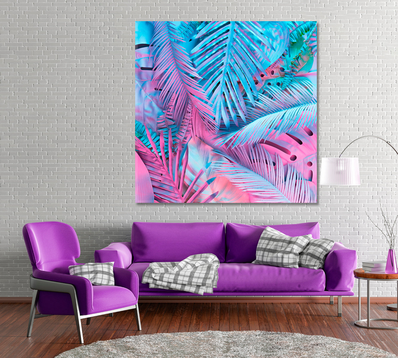 Tropical Palm Leaves in Neon Colors Canvas Print ArtLexy   