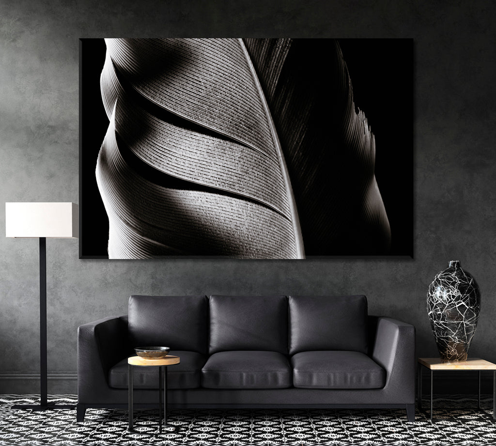 Feather in Black and White Canvas Print ArtLexy 1 Panel 24"x16" inches 