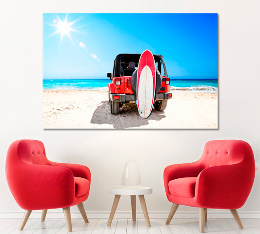 Summer Car with Surfer Board Canvas Print ArtLexy 1 Panel 24"x16" inches 