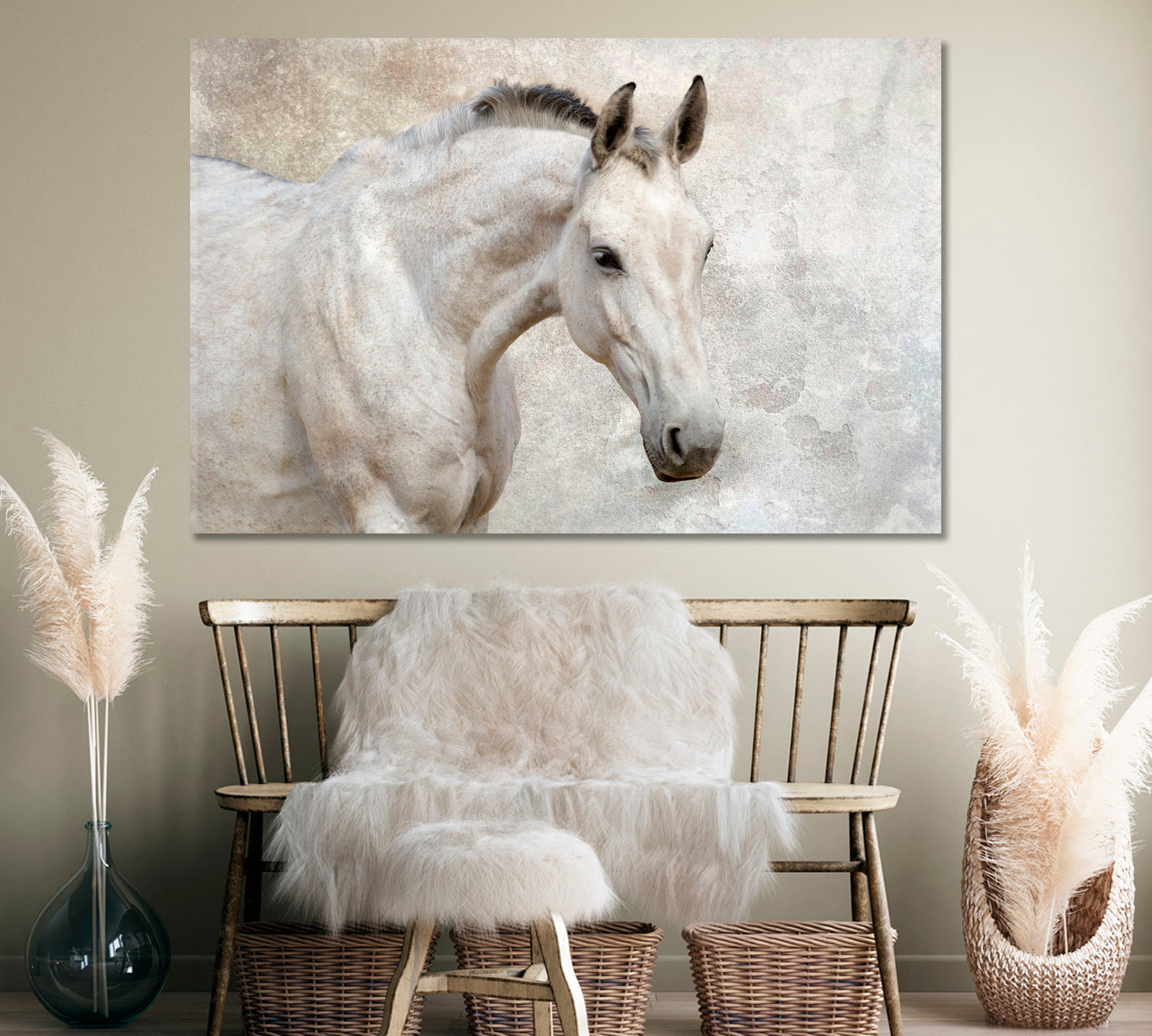 Beautiful White Horse Canvas Print ArtLexy 1 Panel 24"x16" inches 