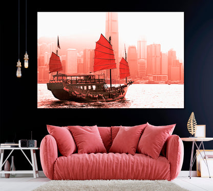 Sailing Ship in Victoria Harbor in Hong Kong Canvas Print ArtLexy 1 Panel 24"x16" inches 