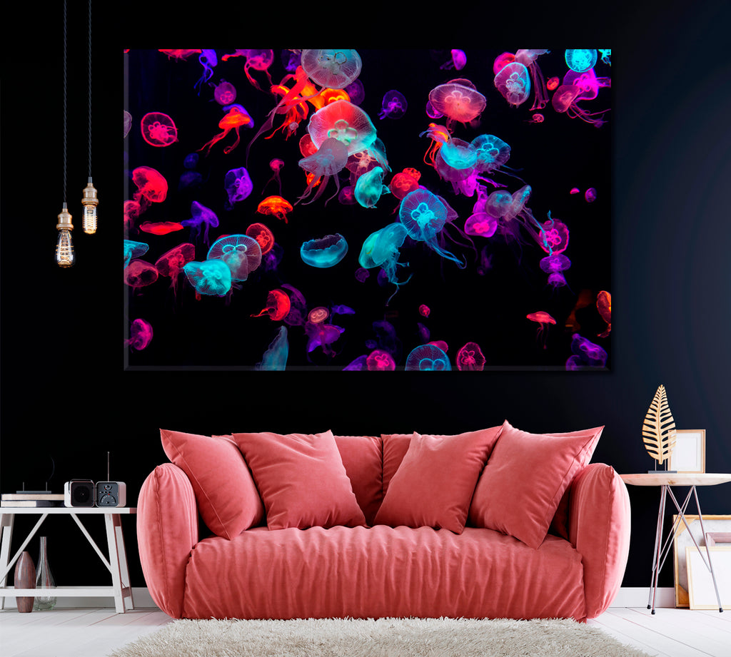 Colorful Jellyfish Underwater Canvas Print ArtLexy 1 Panel 24"x16" inches 