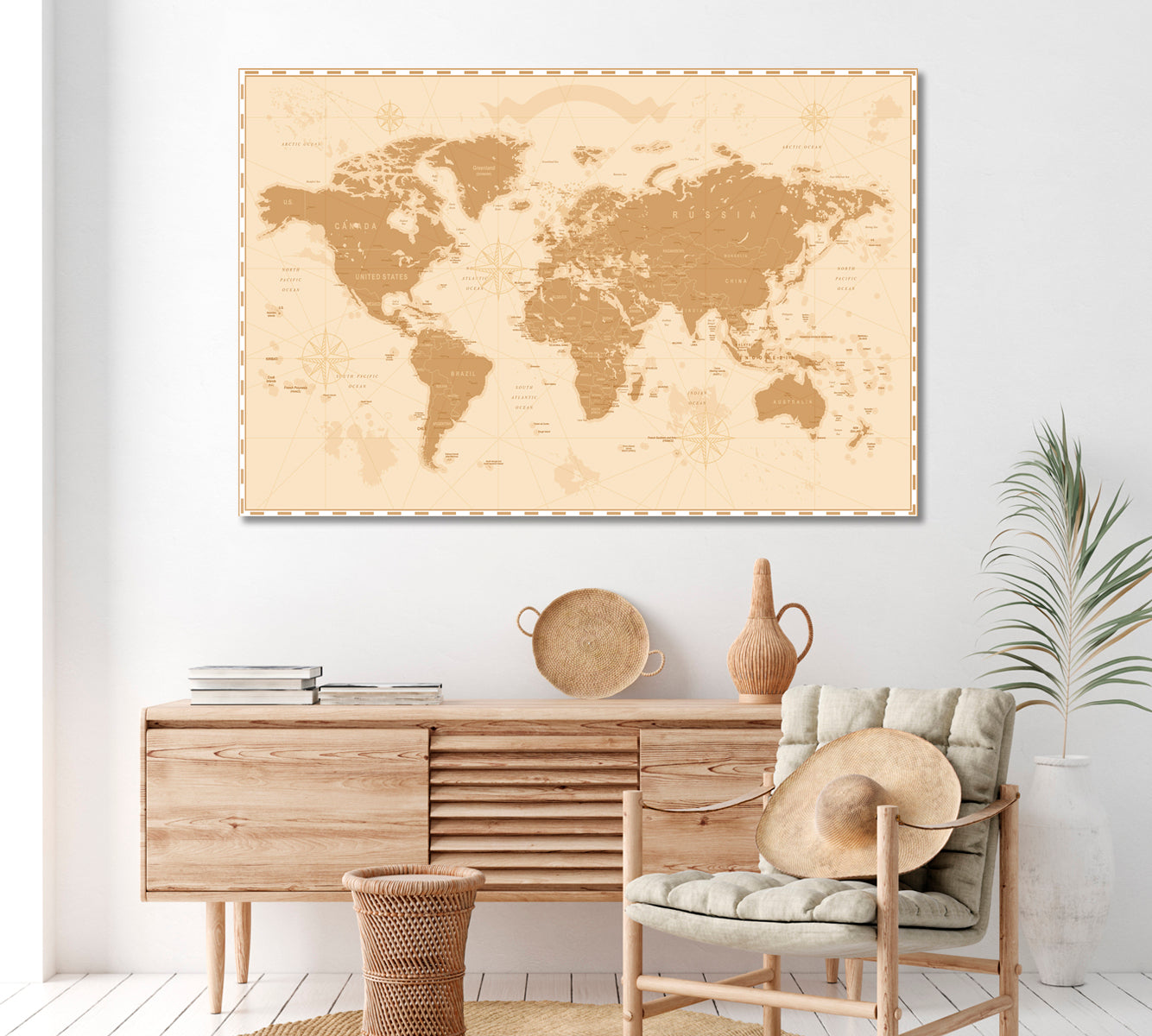 Retro World Map Canvas Print ArtLexy 1 Panel 24"x16" inches 