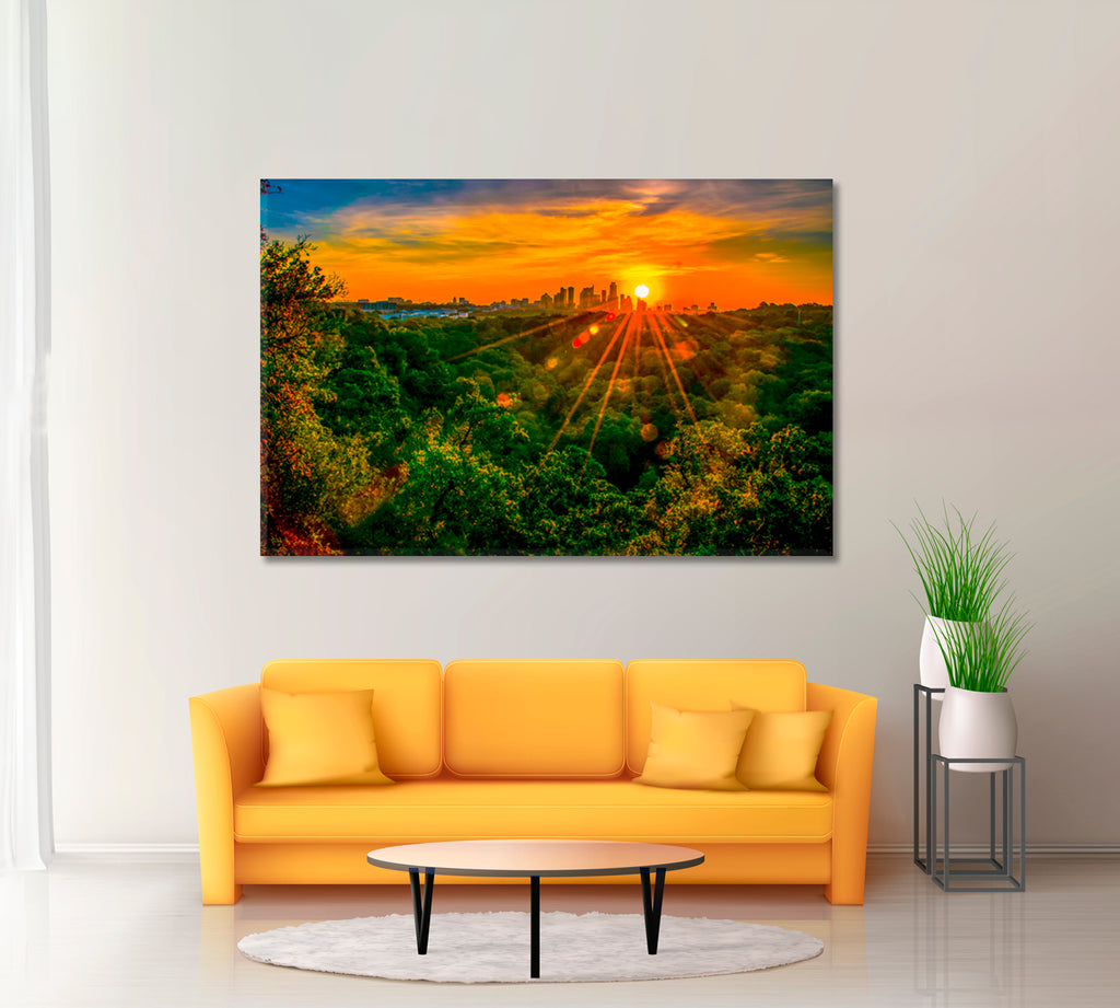 Austin Texas Cityscape with Beautiful Nature Canvas Print ArtLexy 1 Panel 24"x16" inches 