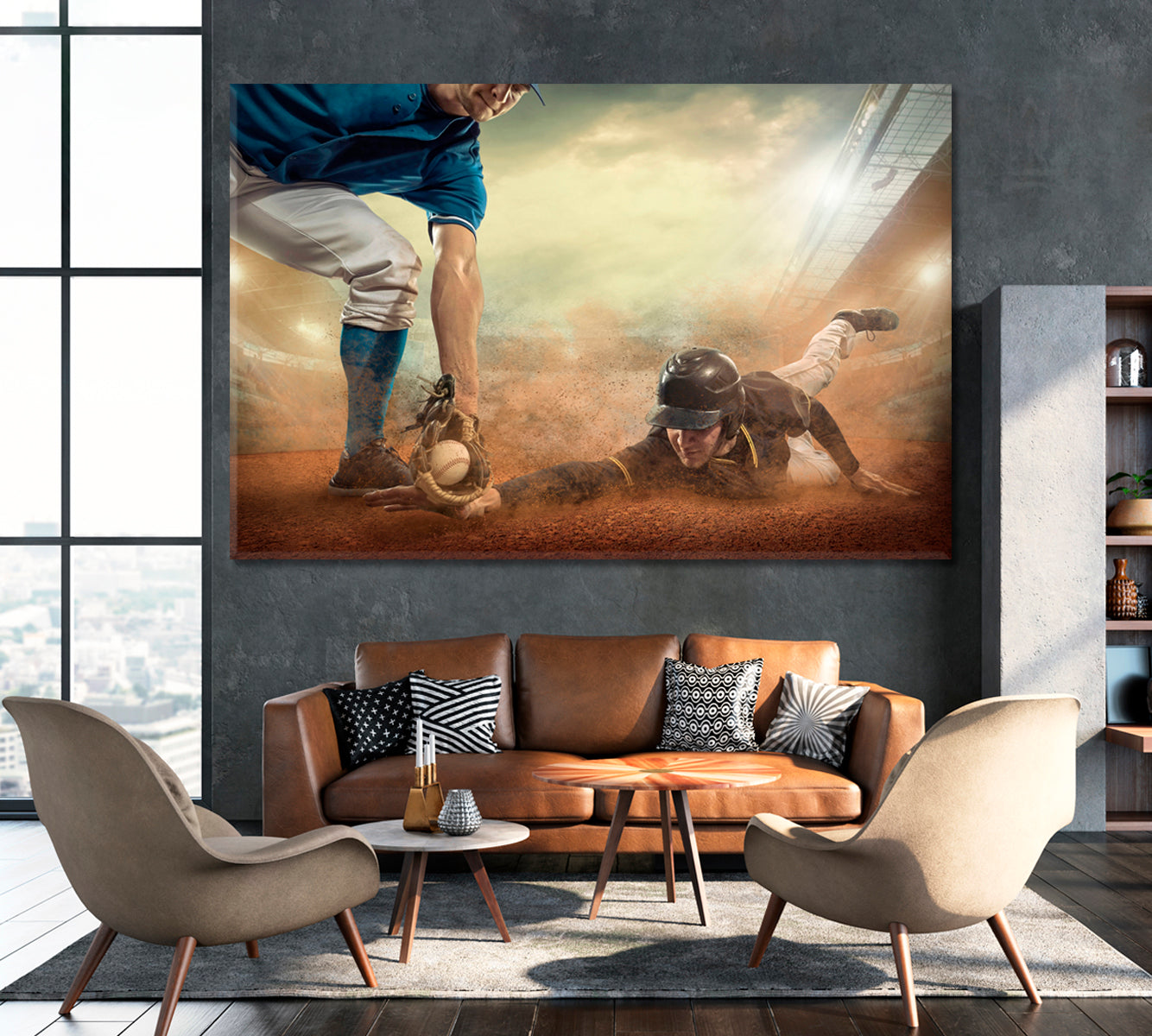Baseball Players in Action Canvas Print ArtLexy 1 Panel 24"x16" inches 
