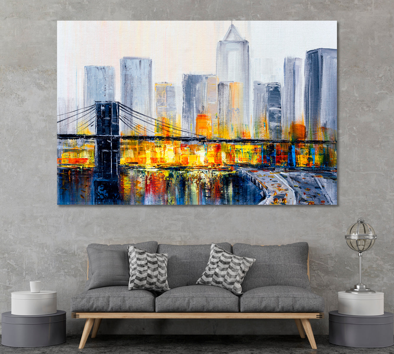 Abstract Brooklyn Bridge New York Canvas Print ArtLexy 1 Panel 24"x16" inches 