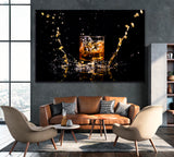 Glass of Whiskey with Splash Canvas Print ArtLexy 1 Panel 24"x16" inches 