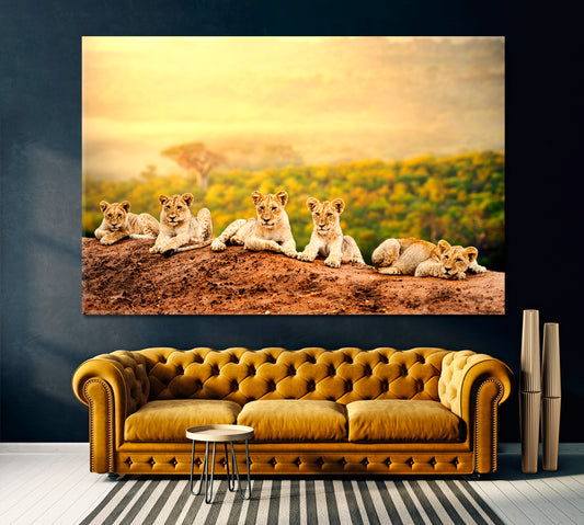 Wild Lion Cubs Canvas Print ArtLexy 1 Panel 24"x16" inches 