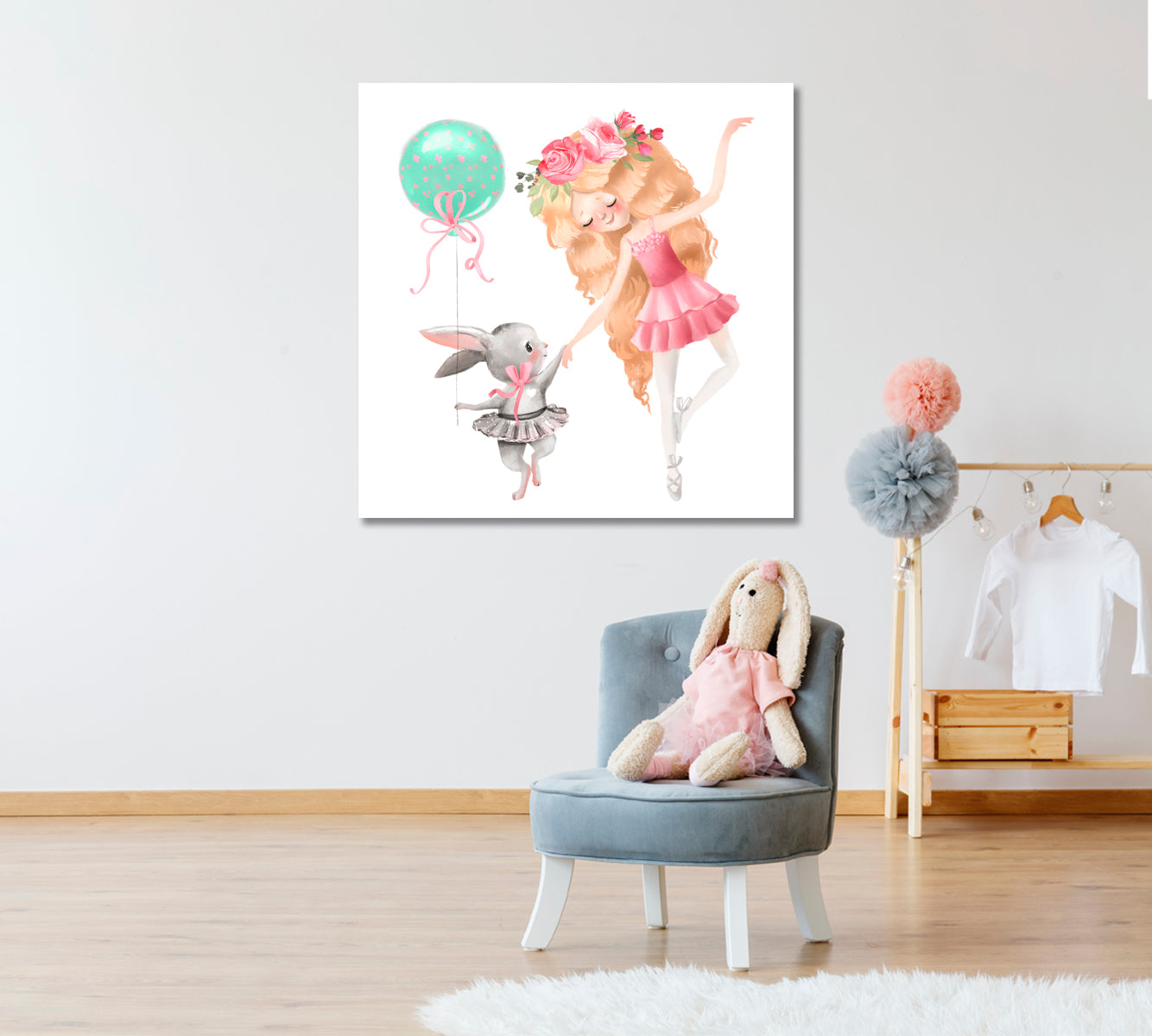 Little Ballerina Dancing with Bunny Canvas Print ArtLexy   