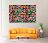 Cartoon Cats and Dogs Canvas Print ArtLexy 1 Panel 24"x16" inches 