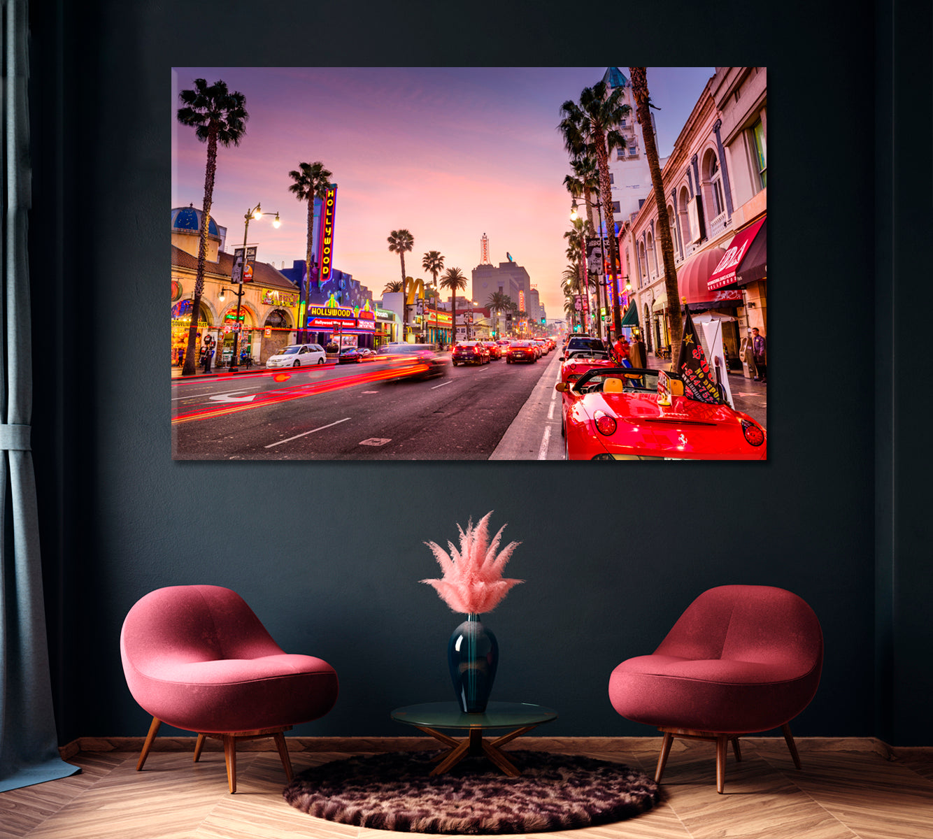 Traffic on Hollywood Boulevard Los Angeles Canvas Print ArtLexy 1 Panel 24"x16" inches 