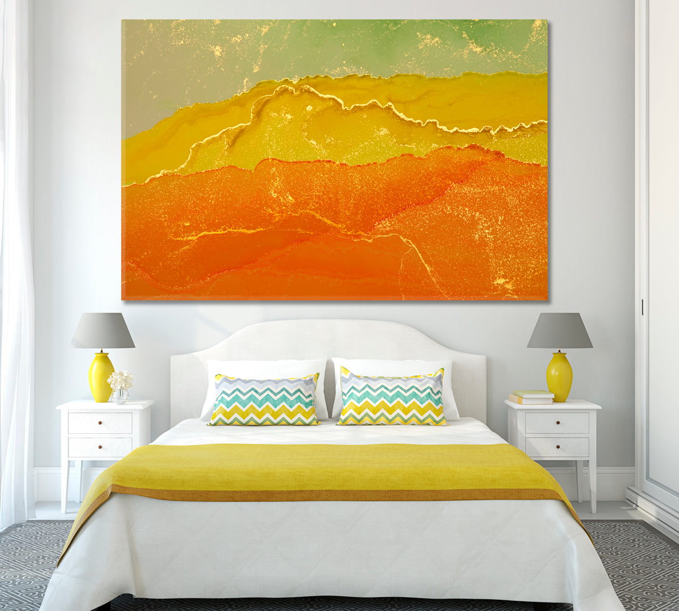 Abstract Vivid Yellow Wavy Marble Canvas Print ArtLexy 1 Panel 24"x16" inches 