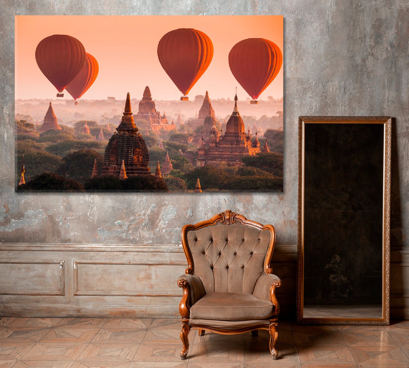 Balloons over Bagan Myanmar Canvas Print ArtLexy 1 Panel 24"x16" inches 