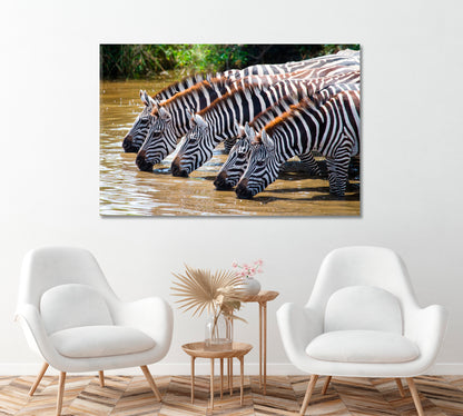 Zebras at Watering Hole Kenya Tanzania Canvas Print ArtLexy   