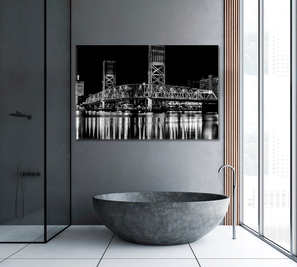 Downtown Jacksonville in Black and White Canvas Print ArtLexy 1 Panel 24"x16" inches 
