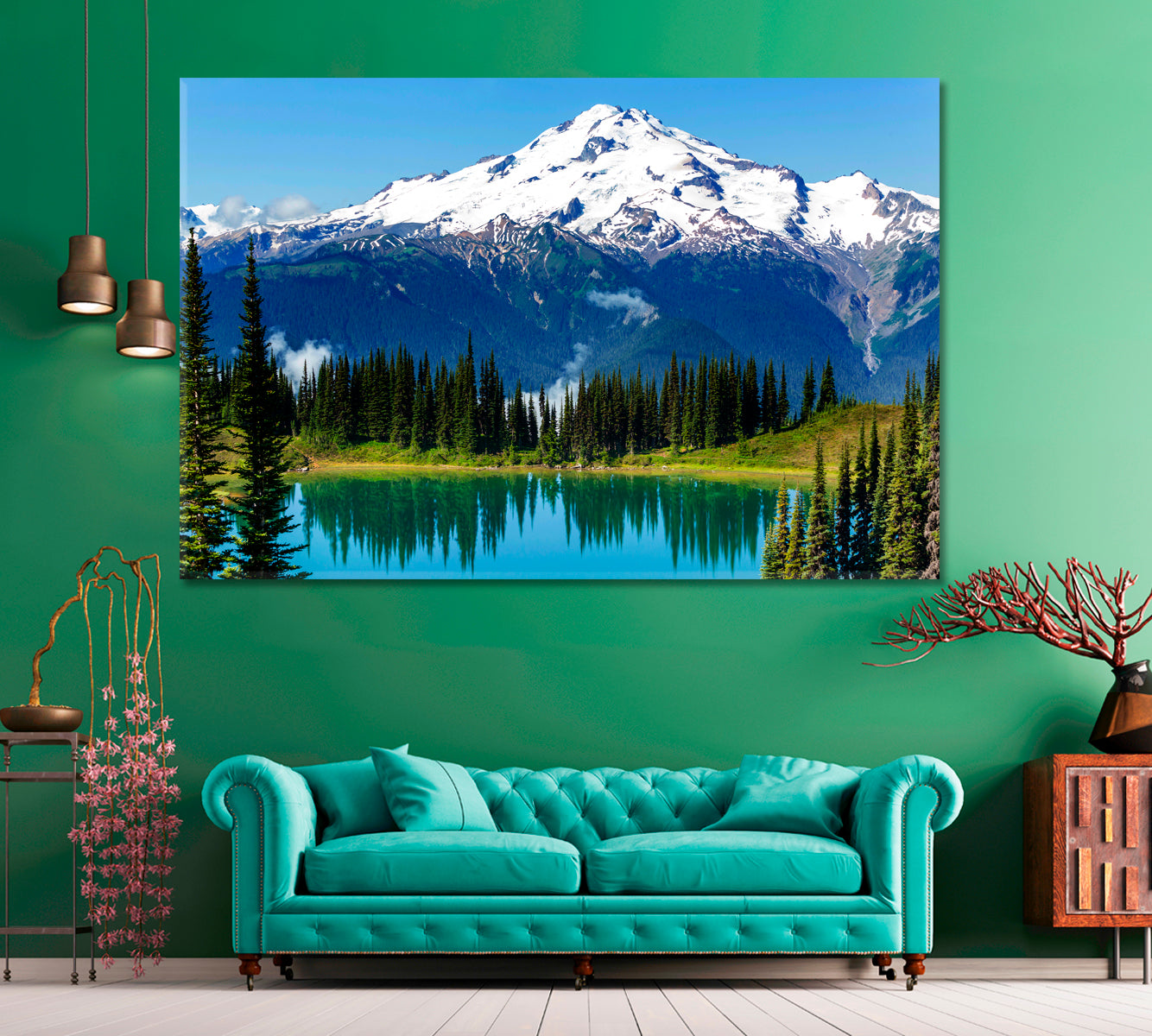 Image Lake and Glacier Peak Washington USA Canvas Print ArtLexy 1 Panel 24"x16" inches 