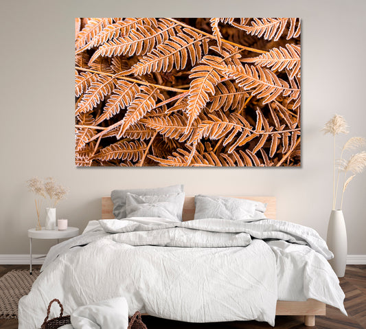 Frost on Fern Leaves Canvas Print ArtLexy 1 Panel 24"x16" inches 