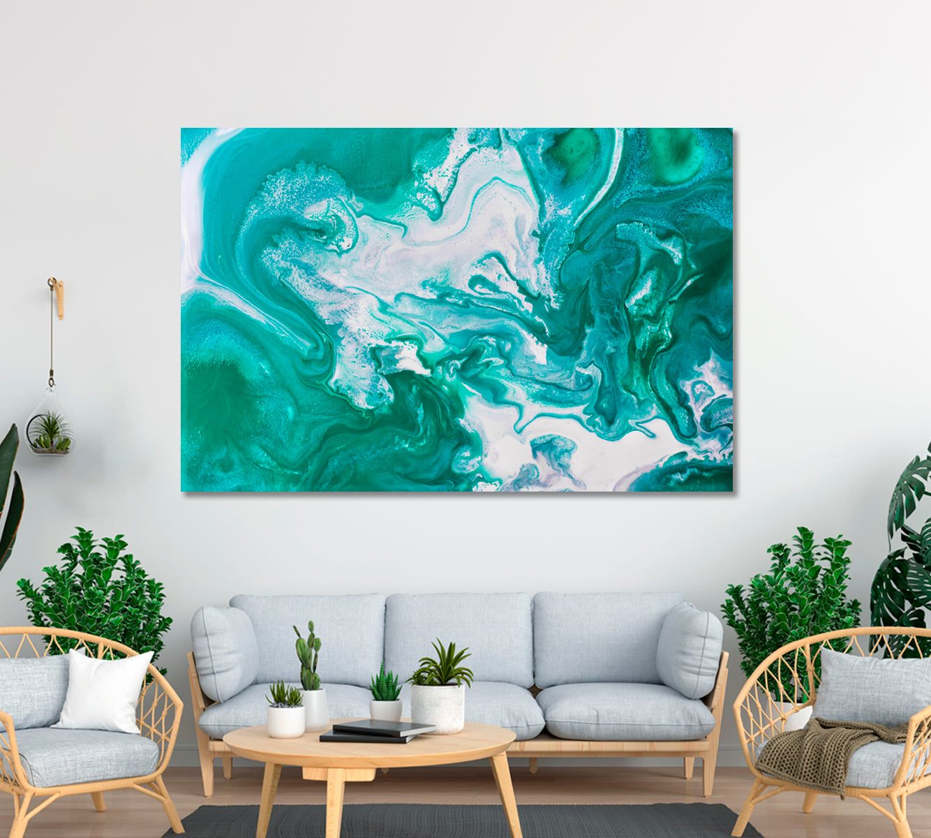 Abstract Turquoise Marble Pattern Canvas Print ArtLexy 1 Panel 24"x16" inches 